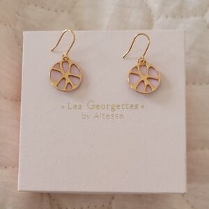 Gold and Pink Earrings Made In France, Brass